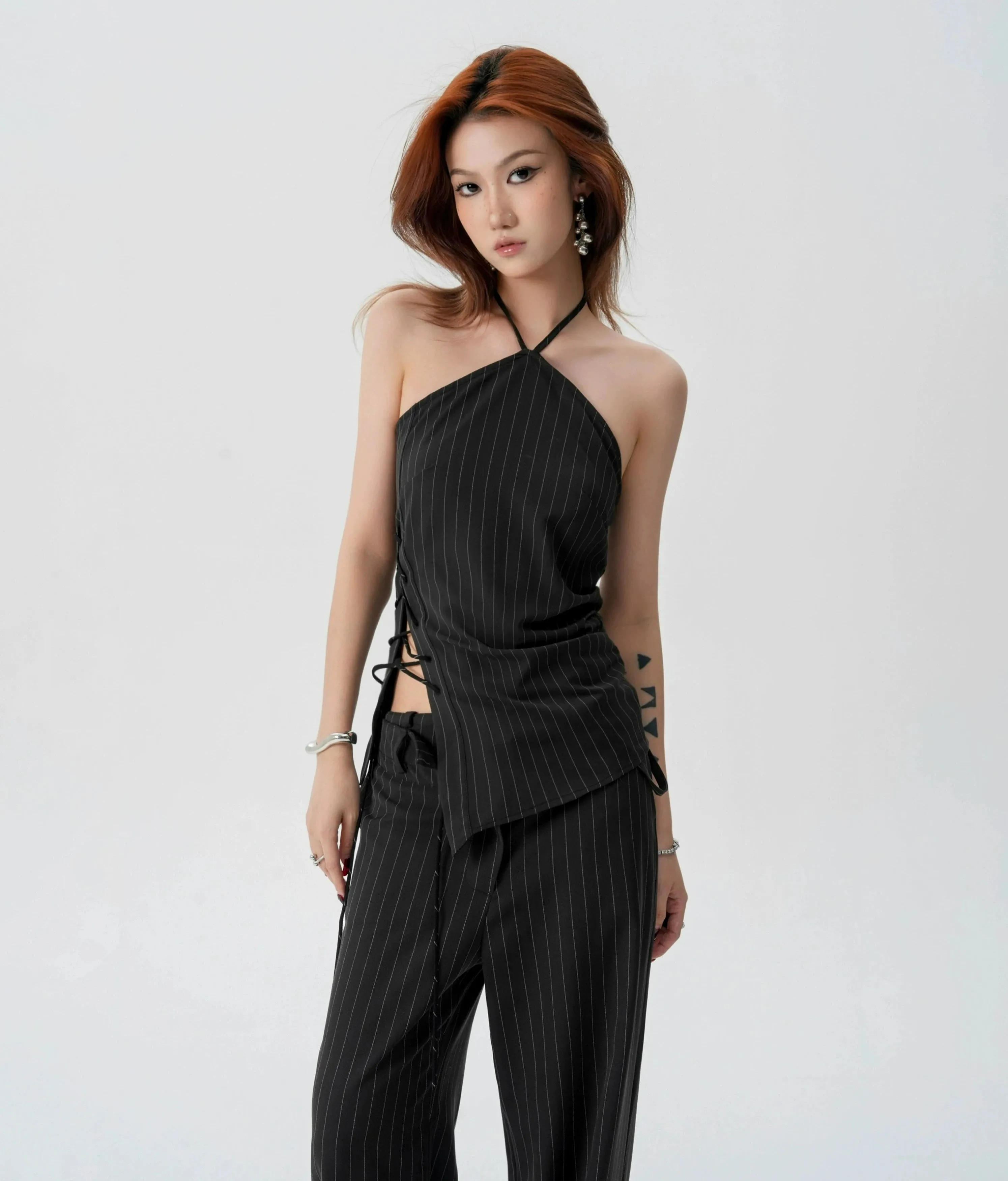 Striped Halter Top and Wide Leg Pants Set