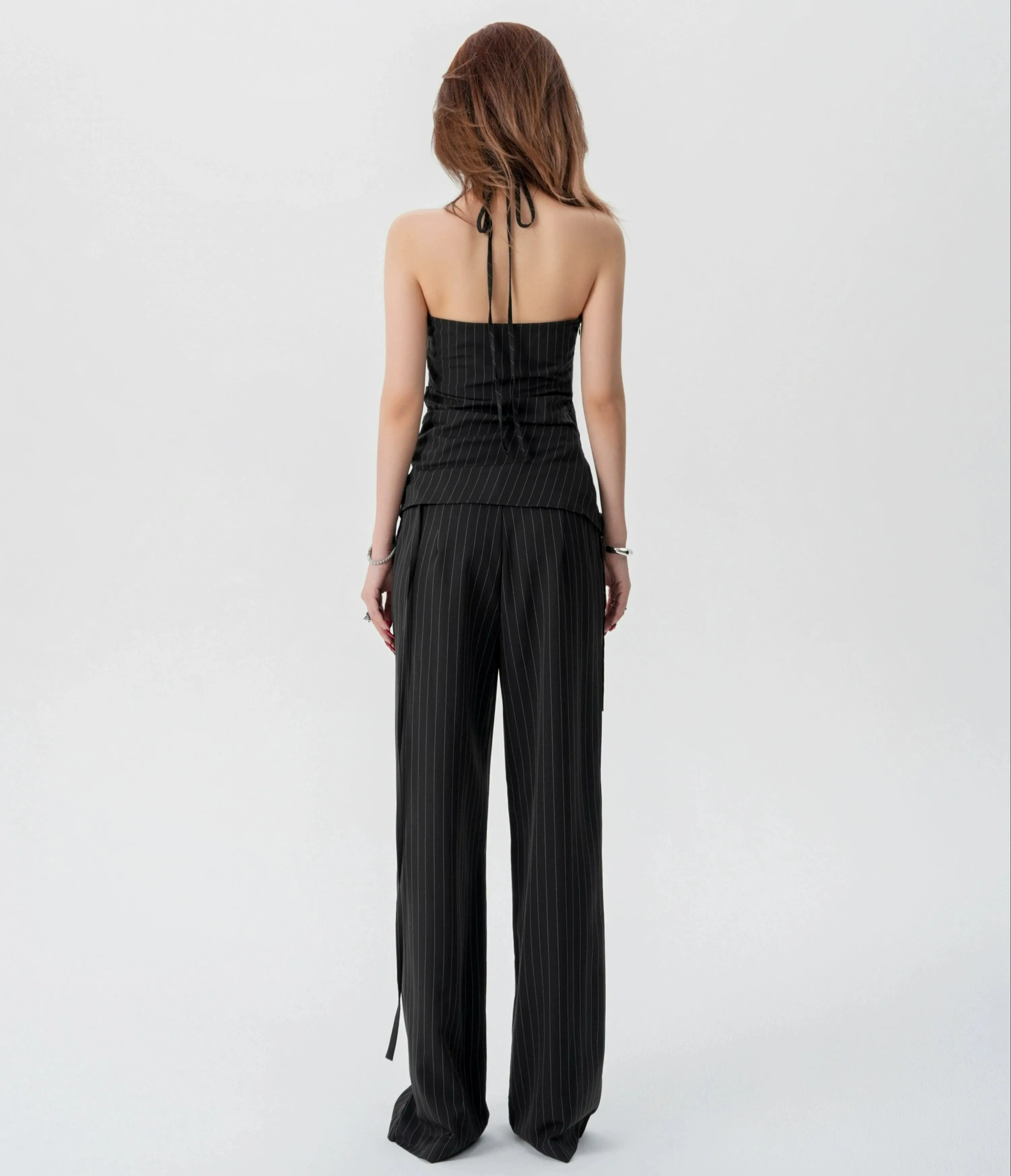 Striped Halter Top and Wide Leg Pants Set