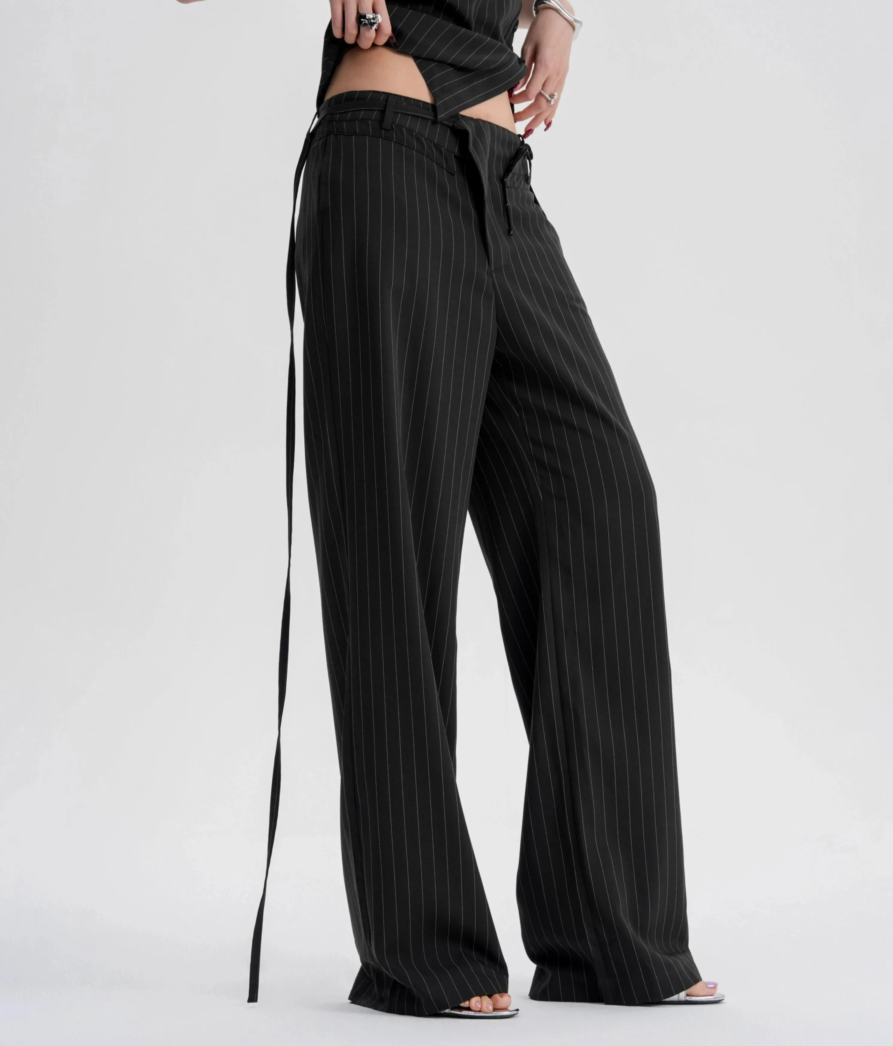 Striped Halter Top and Wide Leg Pants Set