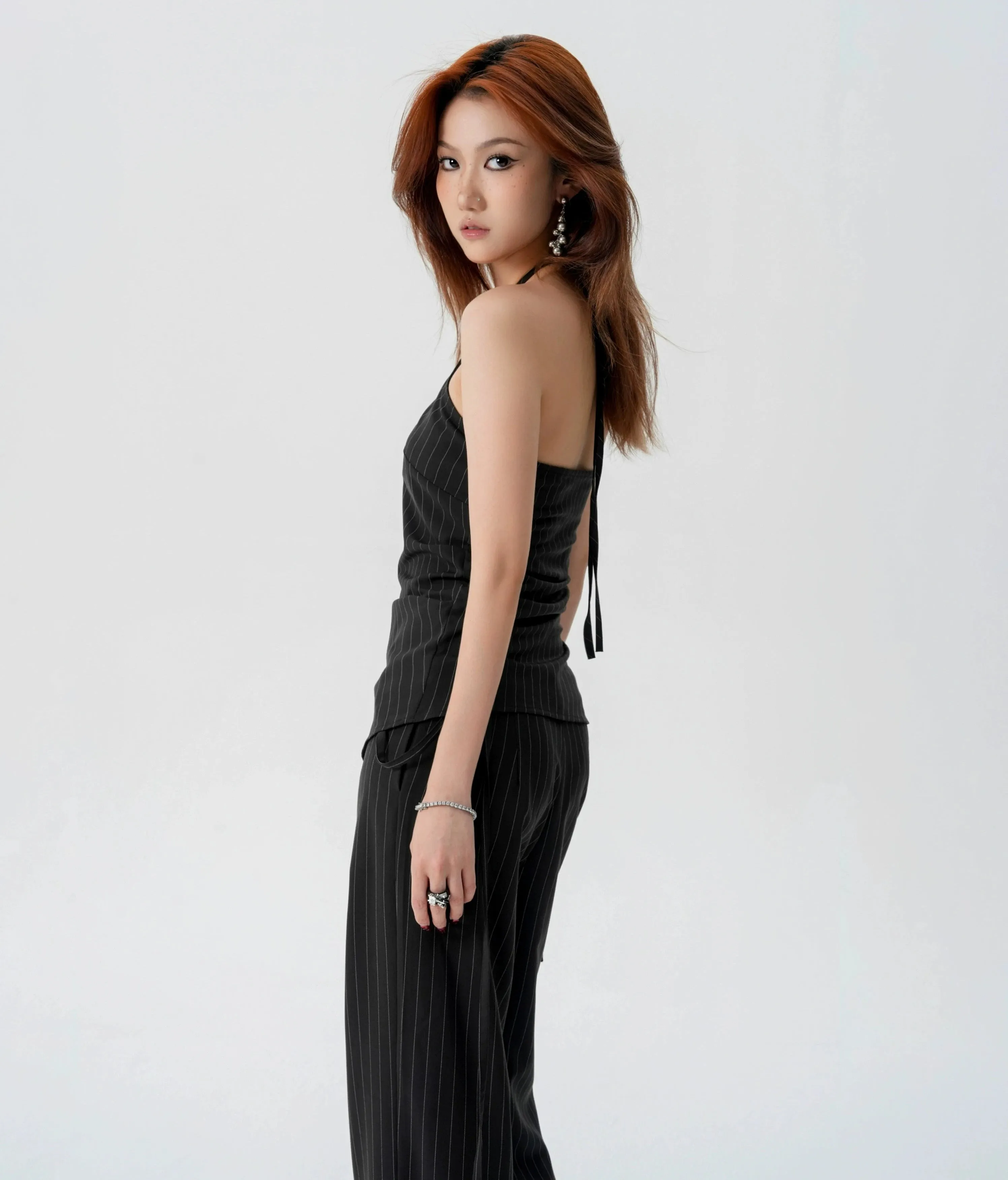 Striped Halter Top and Wide Leg Pants Set