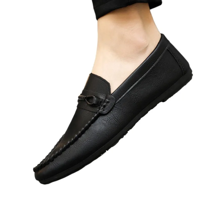 Summer breathable non-slip and wear-resistant men's shoes 2024 new lazy one-pedal men's loafers versatile casual leather shoes