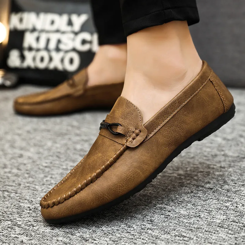Summer breathable non-slip and wear-resistant men's shoes 2024 new lazy one-pedal men's loafers versatile casual leather shoes