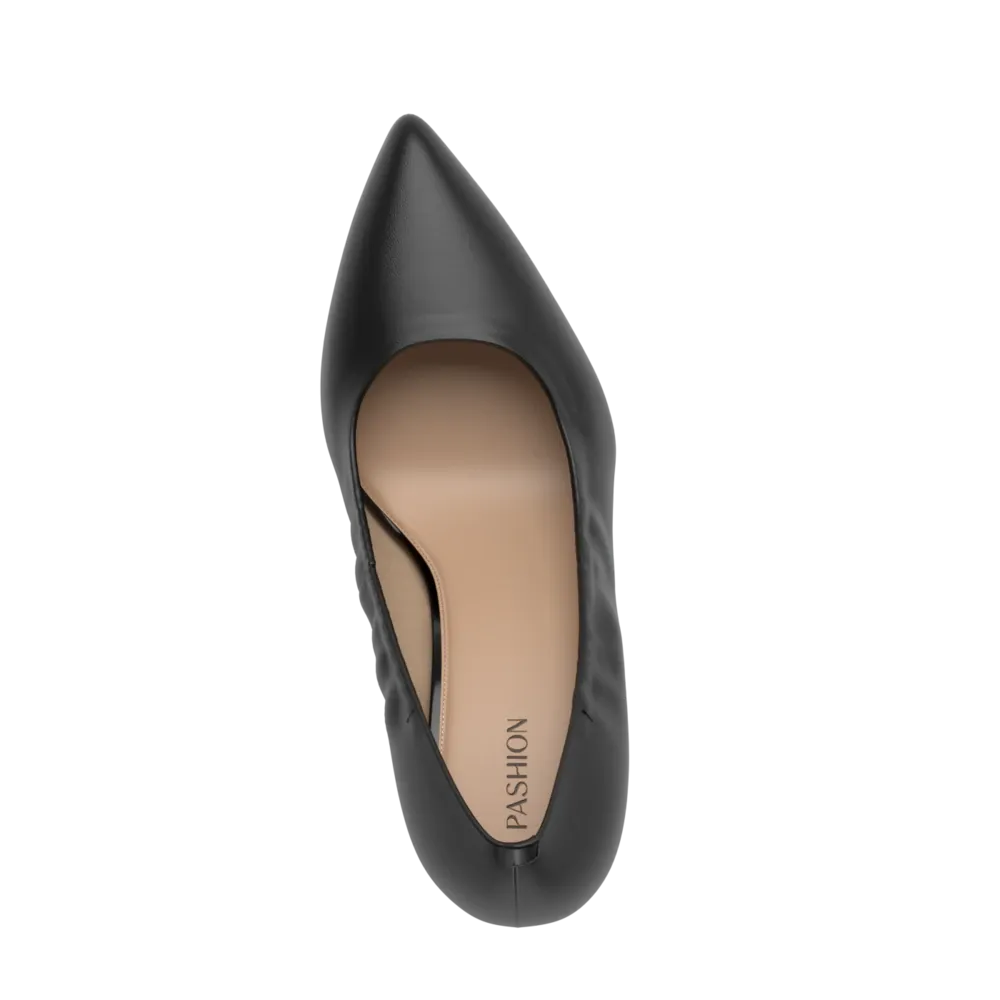 The Pump Wide Width - Coal Stretch Leather 4 Block