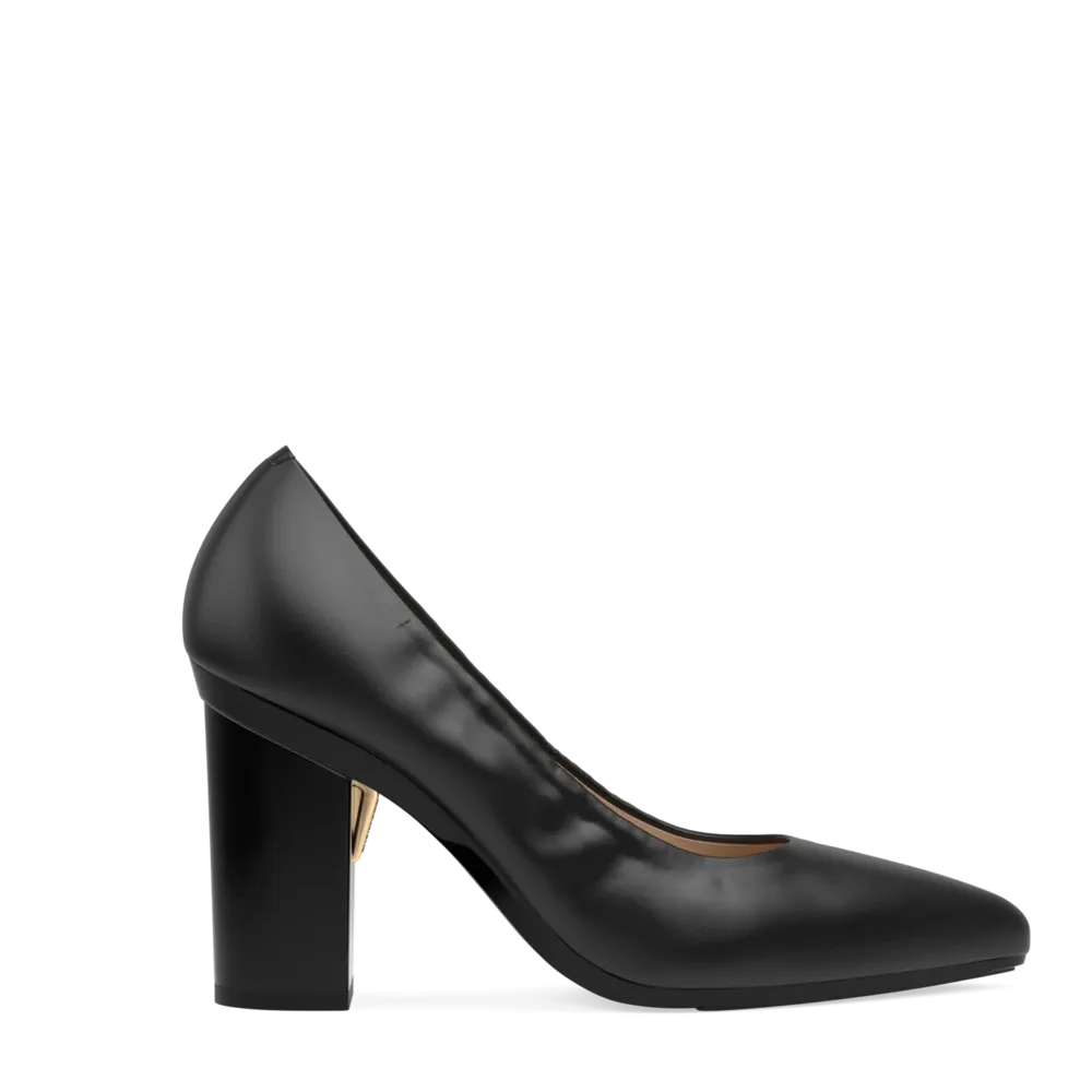 The Pump Wide Width - Coal Stretch Leather 4 Block