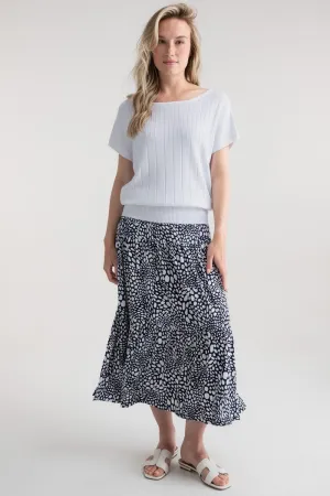 Timeless Long Skirt with White Dots on a Navy Background by Marble Scotland