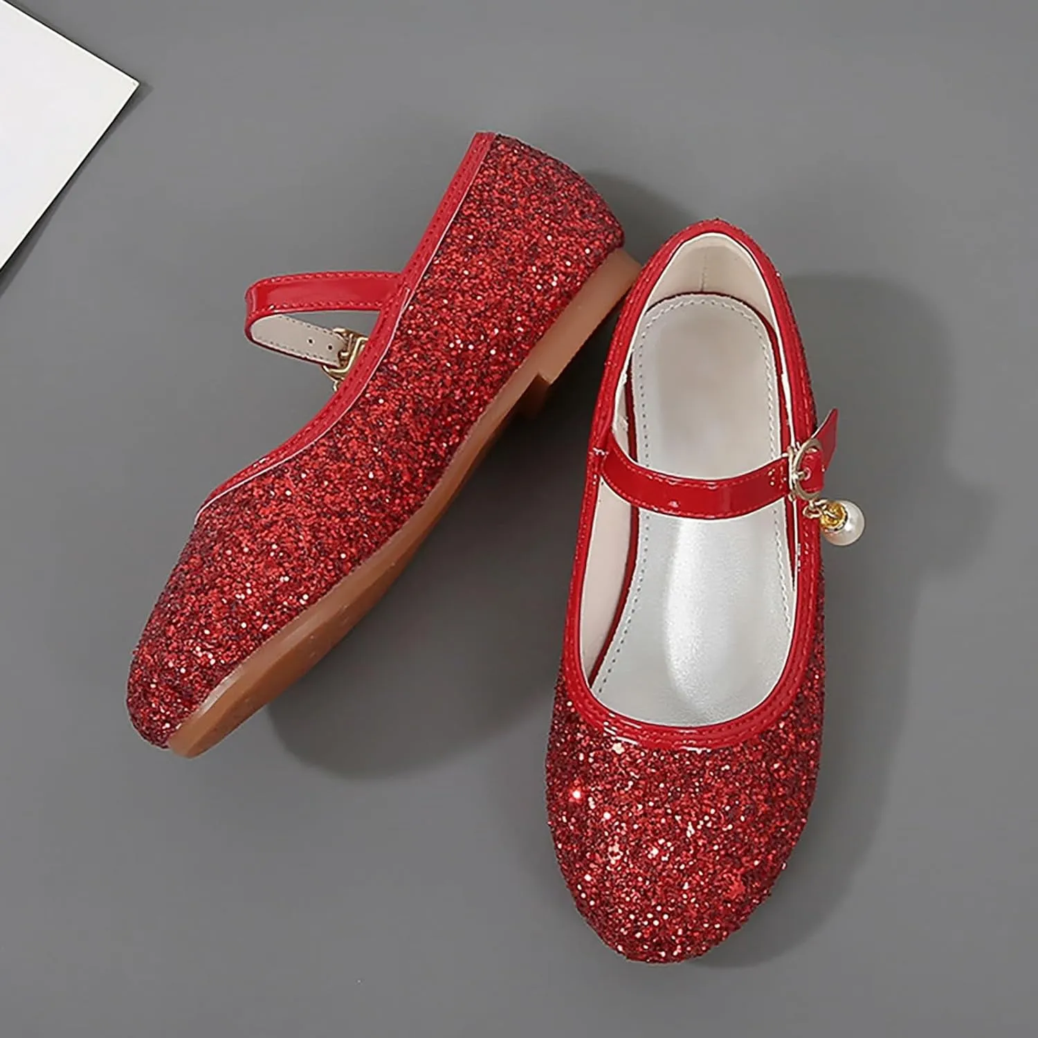 Toddler Girls Dress Shoes Mary Jane Shoes for Girls Low Heels Toddler Glitter Flats for Wedding Party
