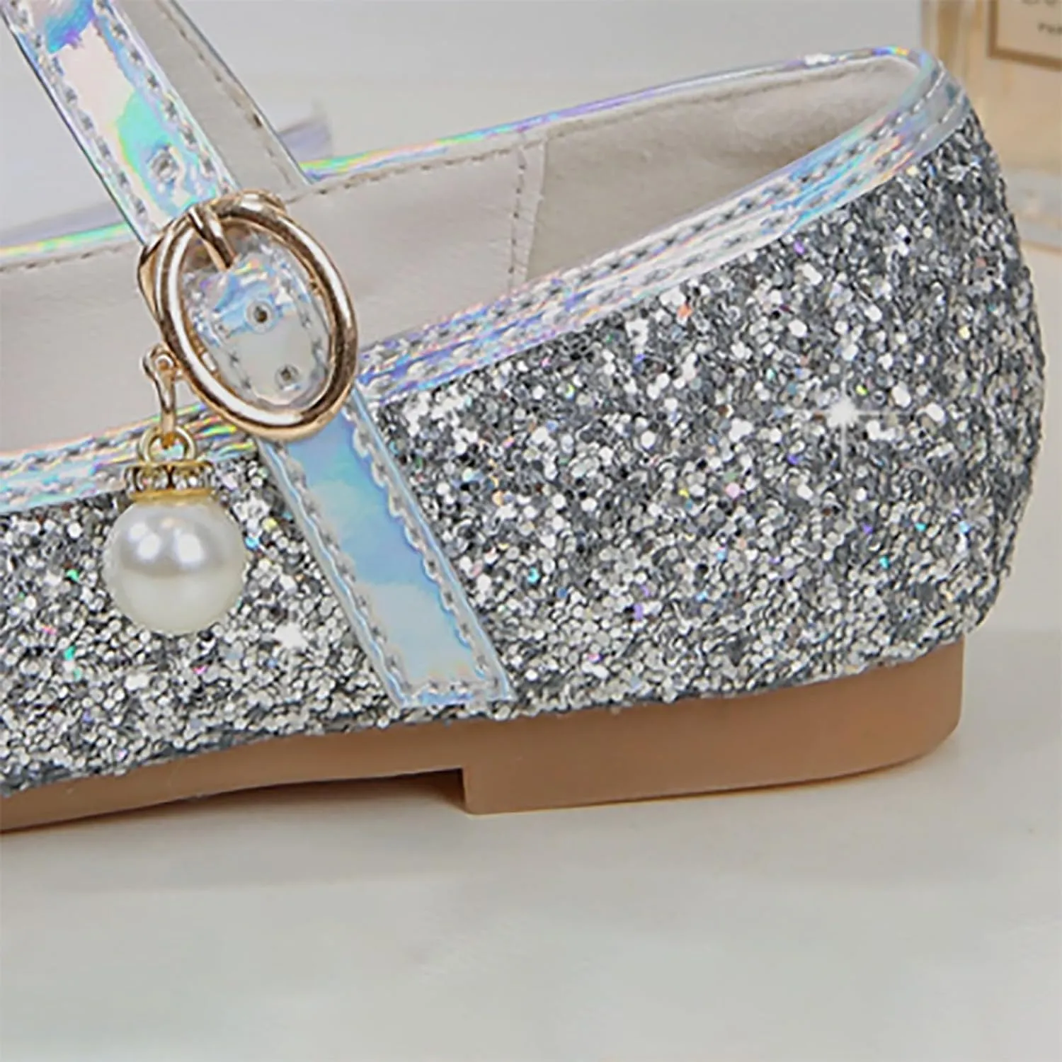 Toddler Girls Dress Shoes Mary Jane Shoes for Girls Low Heels Toddler Glitter Flats for Wedding Party