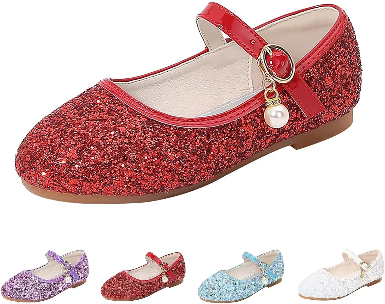 Toddler Girls Dress Shoes Mary Jane Shoes for Girls Low Heels Toddler Glitter Flats for Wedding Party