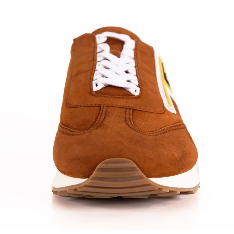 UK 9 US 10 NEW PRADA Brown Suede YELLOW LOGO Milano 70 'Retro' Low Top SNEAKERS