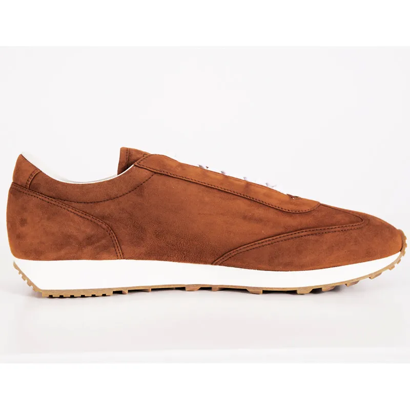 UK 9 US 10 NEW PRADA Brown Suede YELLOW LOGO Milano 70 'Retro' Low Top SNEAKERS