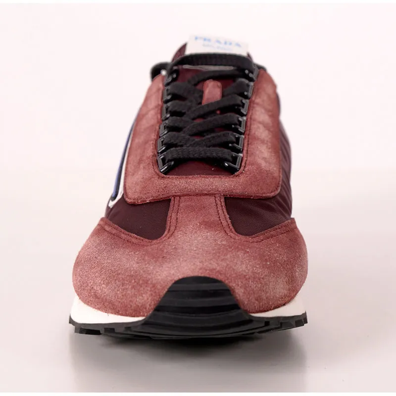 US 9.5 NEW PRADA Dark Red Blue Nylon LOGO Milano 70 Retro Low Top SNEAKERS