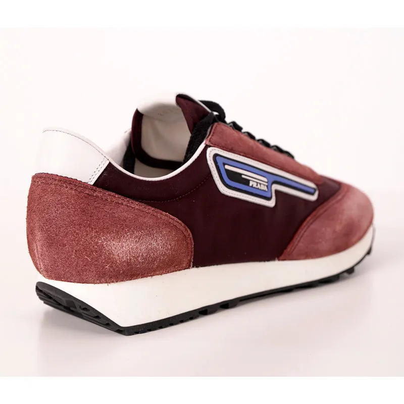 US 9.5 NEW PRADA Dark Red Blue Nylon LOGO Milano 70 Retro Low Top SNEAKERS