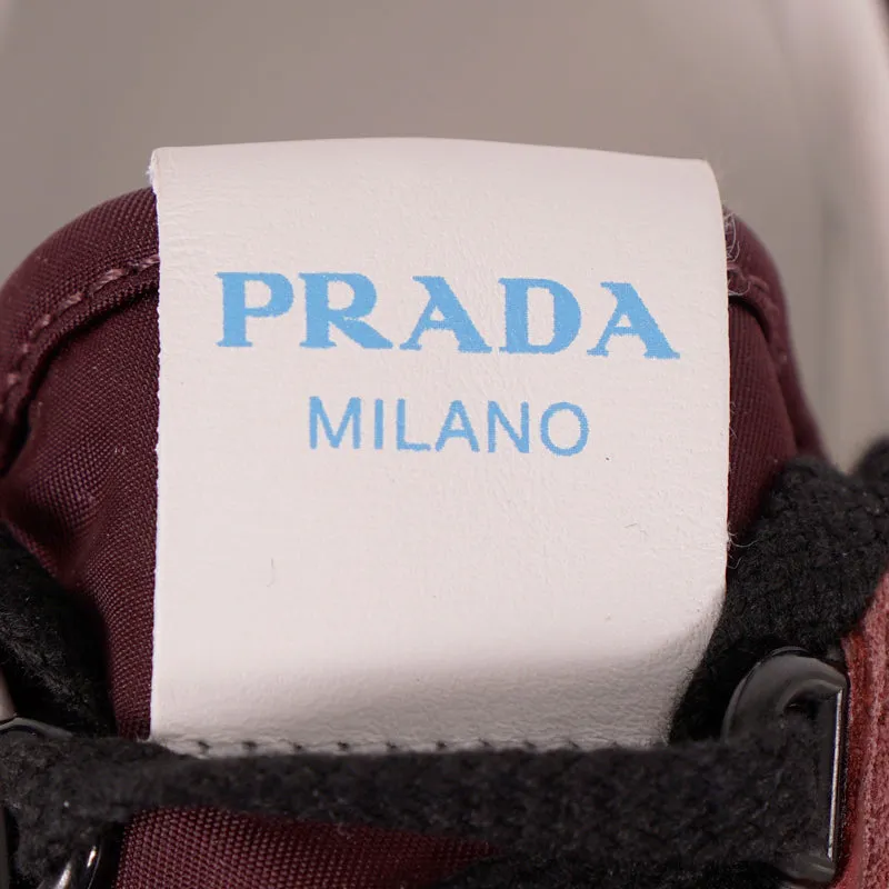 US 9.5 NEW PRADA Dark Red Blue Nylon LOGO Milano 70 Retro Low Top SNEAKERS