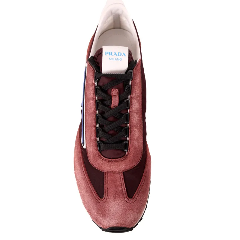 US 9.5 NEW PRADA Dark Red Blue Nylon LOGO Milano 70 Retro Low Top SNEAKERS