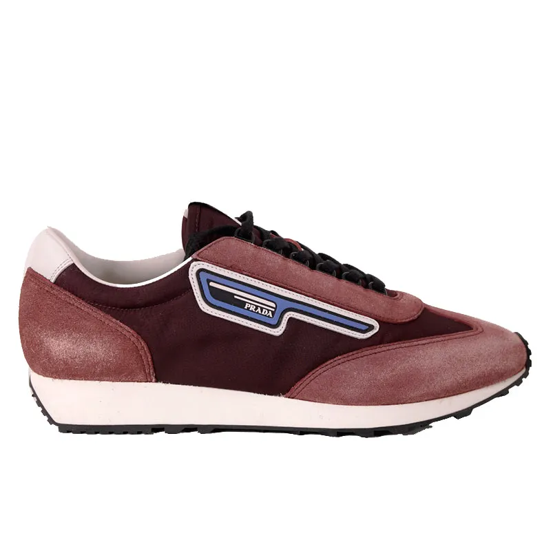 US 9.5 NEW PRADA Dark Red Blue Nylon LOGO Milano 70 Retro Low Top SNEAKERS