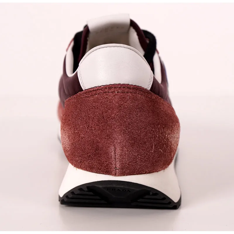 US 9.5 NEW PRADA Dark Red Blue Nylon LOGO Milano 70 Retro Low Top SNEAKERS