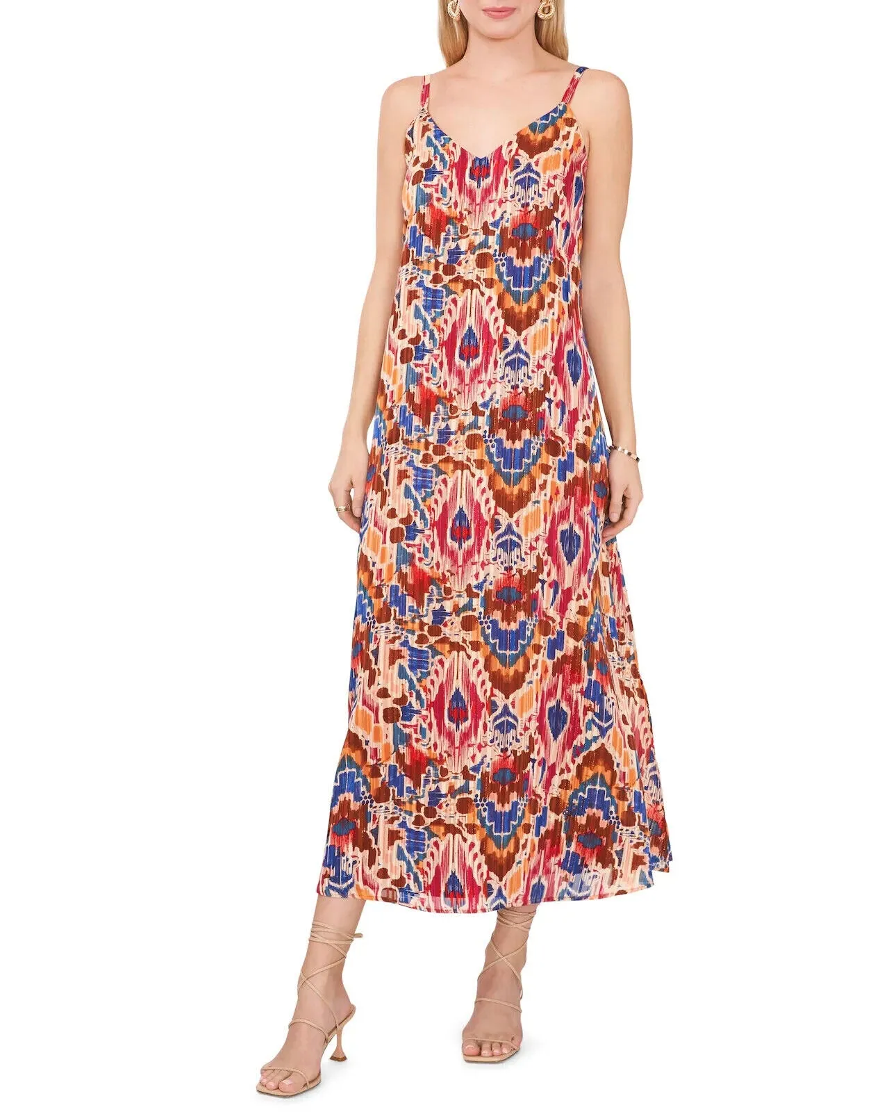 Vince Camuto Women's Printed Sleeveless Tie Shoulder Jumpsuit Brown Size S $70