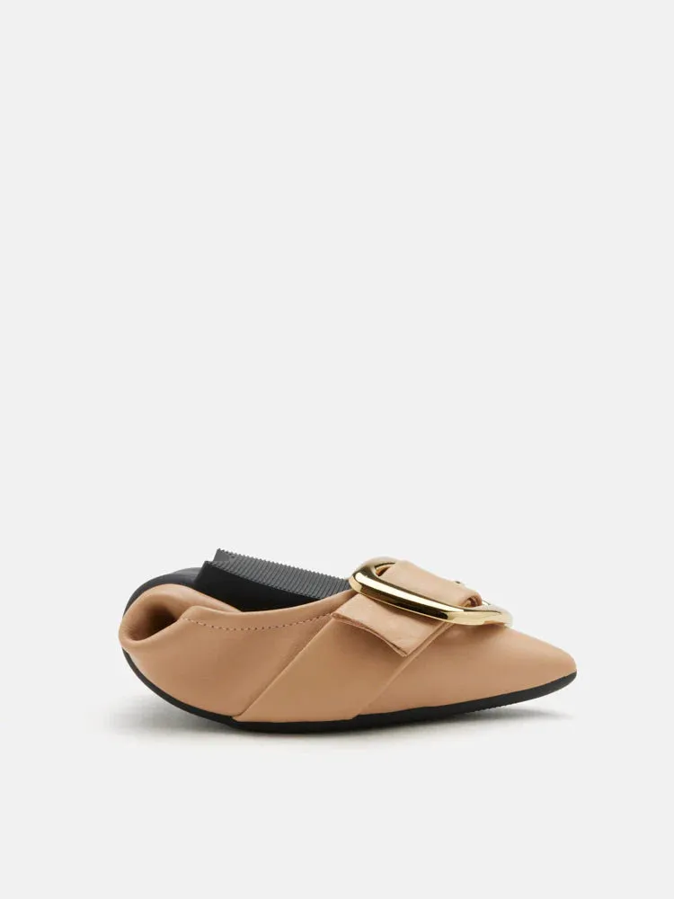 Vivienne Gold Buckled Pointed-Toe Flats