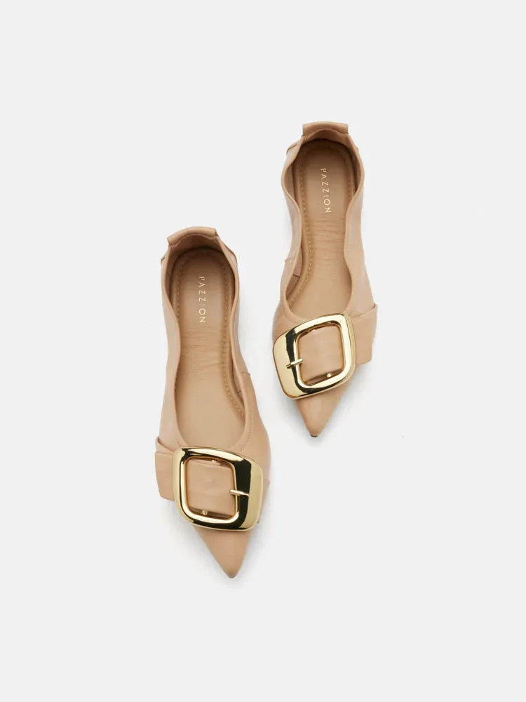 Vivienne Gold Buckled Pointed-Toe Flats