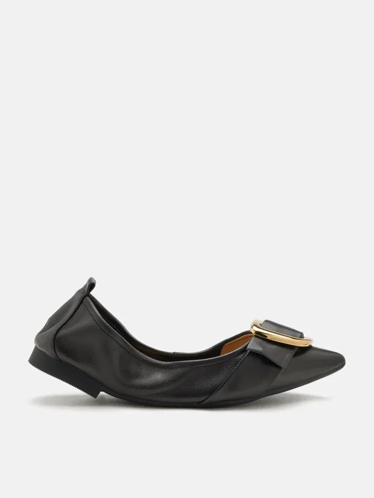 Vivienne Gold Buckled Pointed-Toe Flats