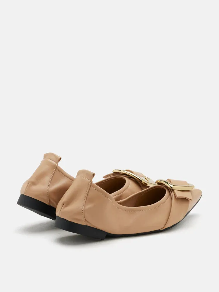 Vivienne Gold Buckled Pointed-Toe Flats