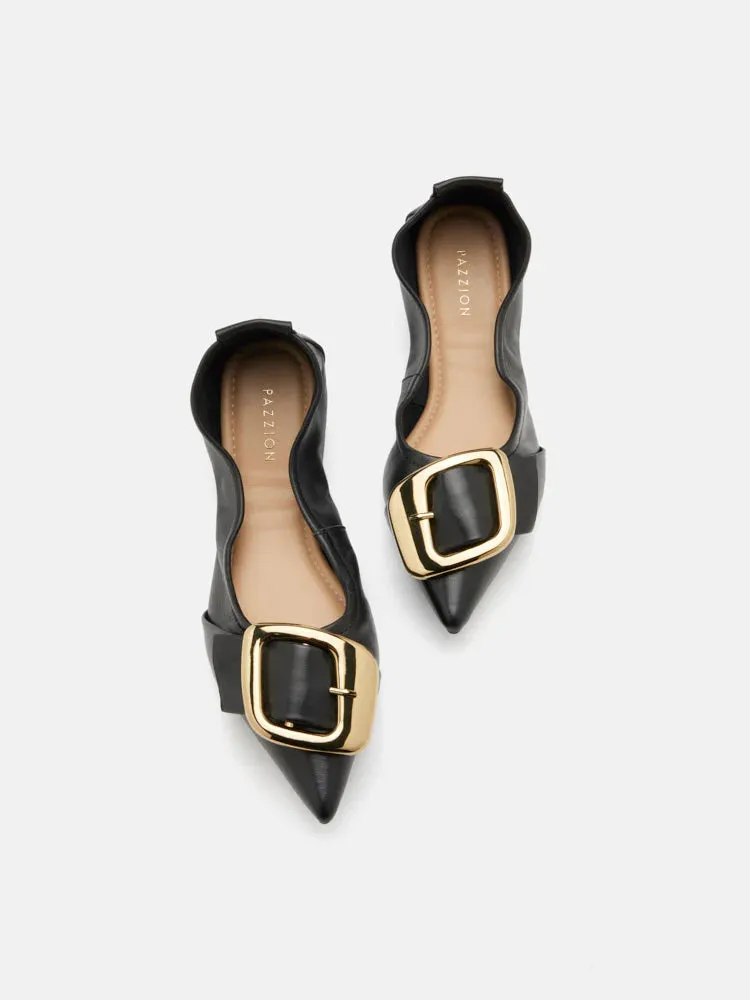 Vivienne Gold Buckled Pointed-Toe Flats