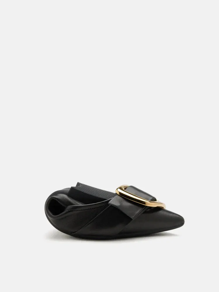 Vivienne Gold Buckled Pointed-Toe Flats