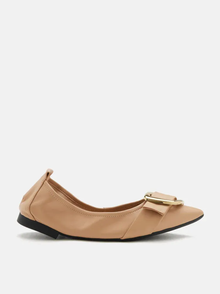 Vivienne Gold Buckled Pointed-Toe Flats