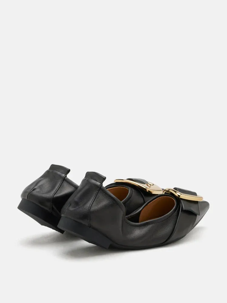Vivienne Gold Buckled Pointed-Toe Flats
