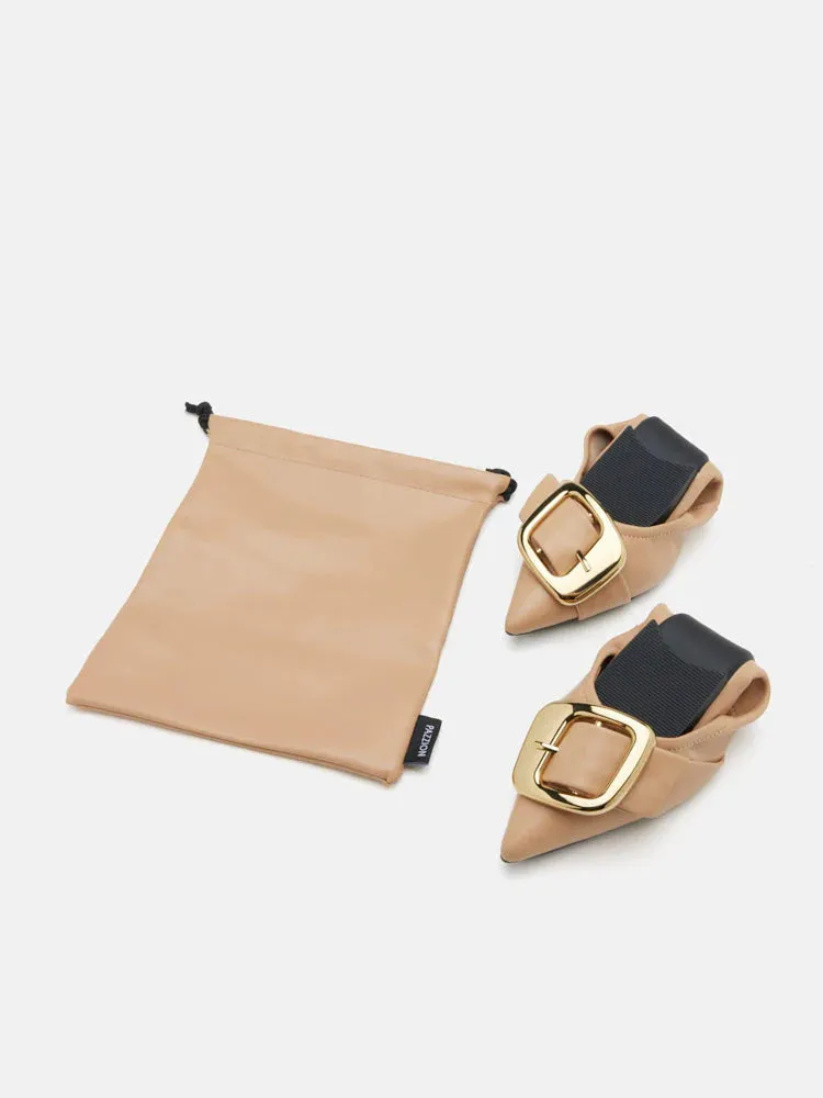 Vivienne Gold Buckled Pointed-Toe Flats