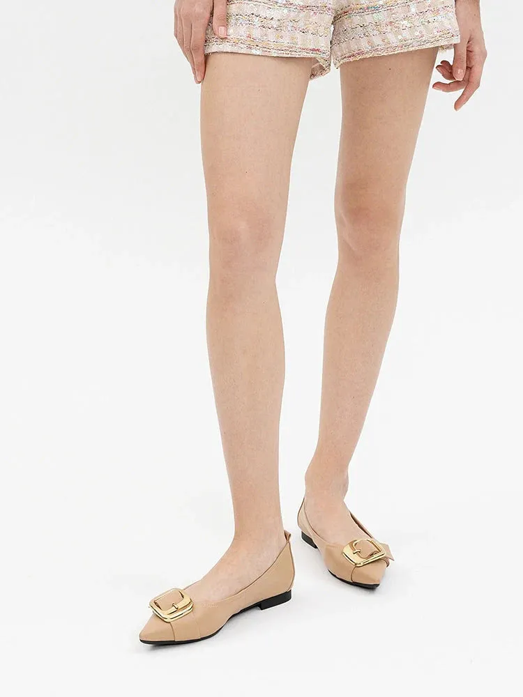 Vivienne Gold Buckled Pointed-Toe Flats