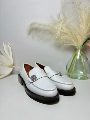 W Shoe Size 8 Ganni White Leather Cowhide NWOT Loafers