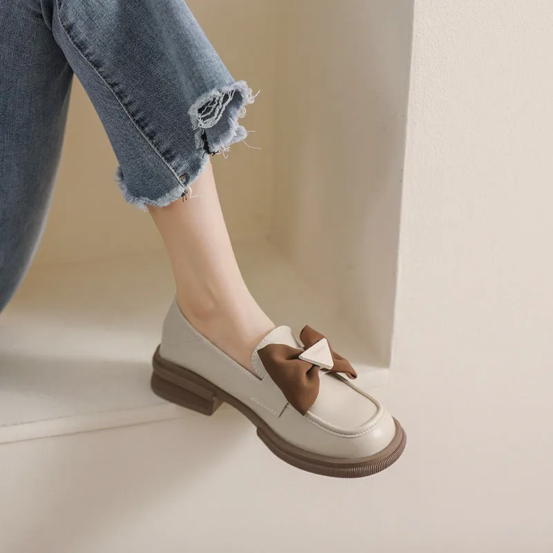 Wenkouban shoes Autumn Single-Layer Shoes Women's Bow Retro Platform Loafers British Style Leather Shoes Women's