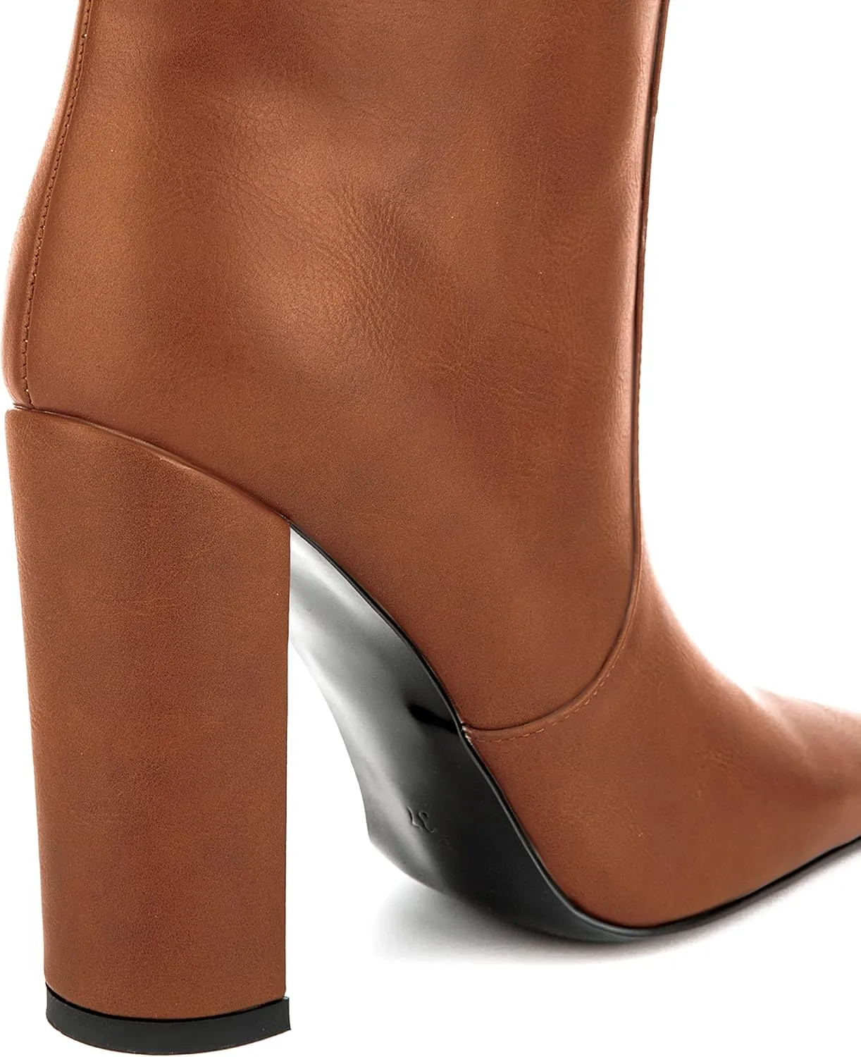 Women Formal Square Toe Knee High Block Heel Boots Vintage Vegan Leather Buckle Boot