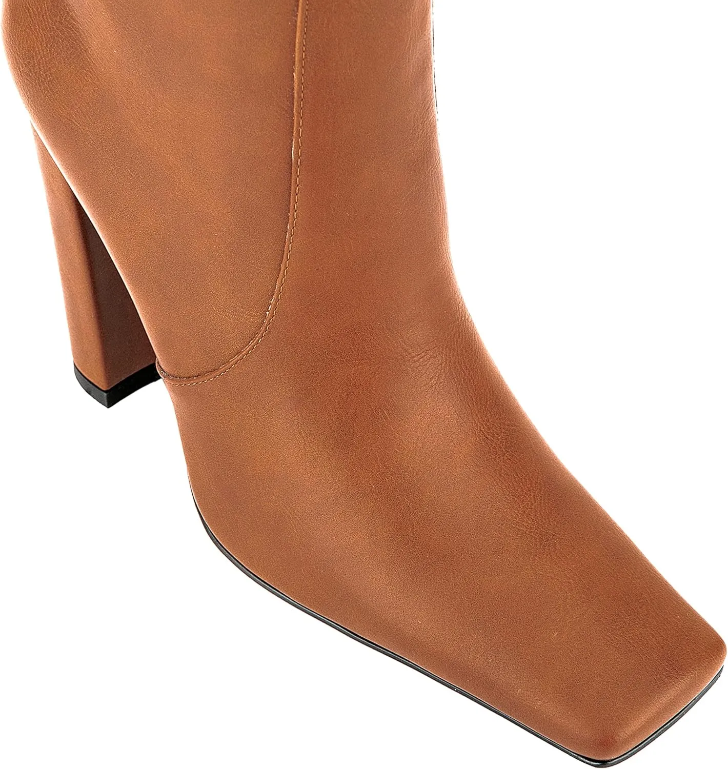 Women Formal Square Toe Knee High Block Heel Boots Vintage Vegan Leather Buckle Boot