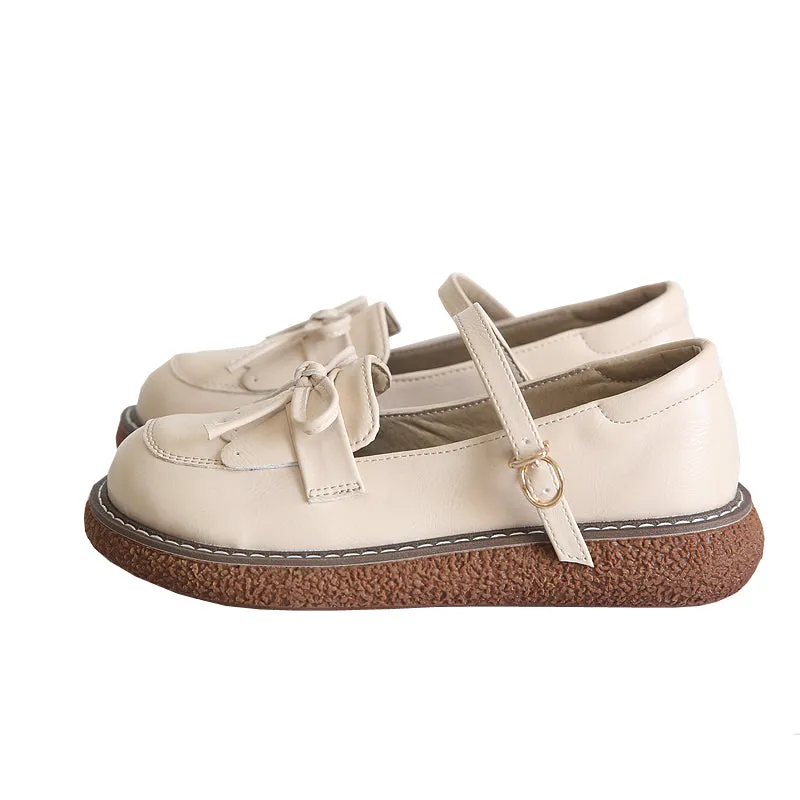 Women Retro Bowknot Buckled Casual Loafers