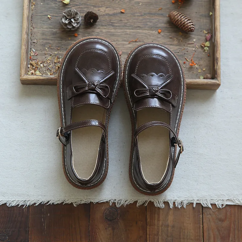 Women Retro Bowknot Buckled Casual Loafers
