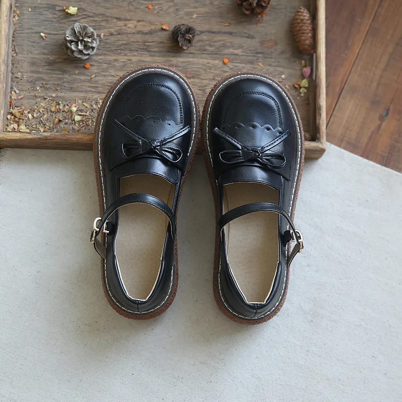 Women Retro Bowknot Buckled Casual Loafers