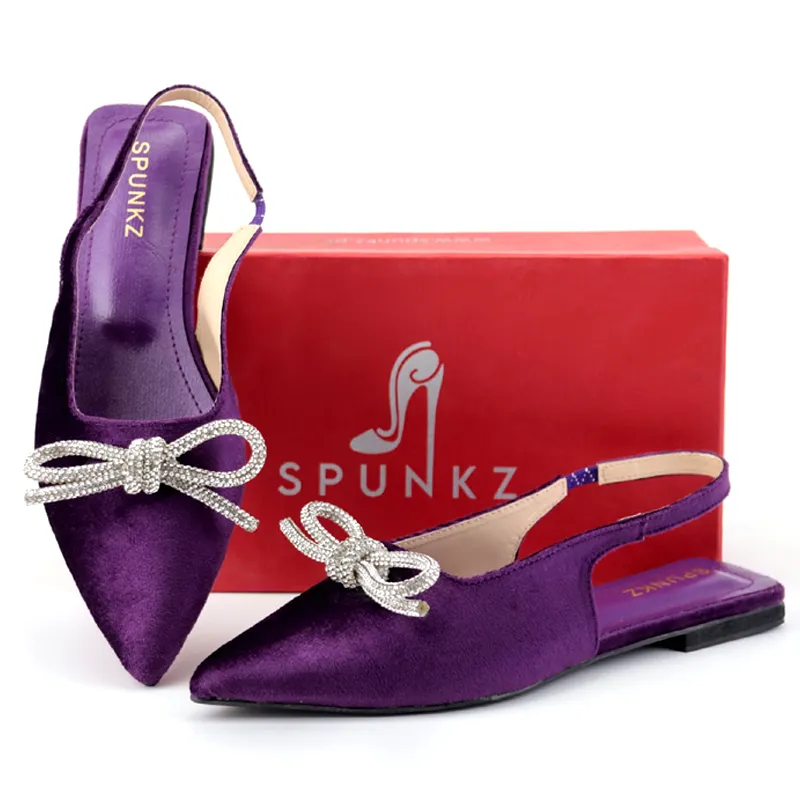 Women Velvet Rhinestone Bow Flat Slingback Mules
