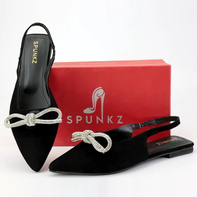 Women Velvet Rhinestone Bow Flat Slingback Mules