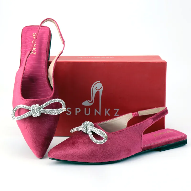 Women Velvet Rhinestone Bow Flat Slingback Mules