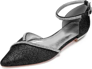 Women's for Bride Closed Toe Shoes Ankle Strap Rhinestone Shoes Prom Party Dress Shoes Pointed Sandals