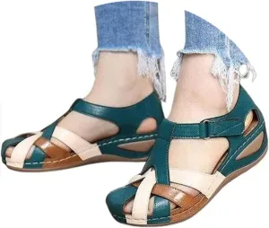 Womens Wedge Flip Flops Sandals with Arch Support Summer Comfortable Platform Closed Toe Sandals Summer Hollow Out Hook and Loop Gladiator Outdoor Shoes