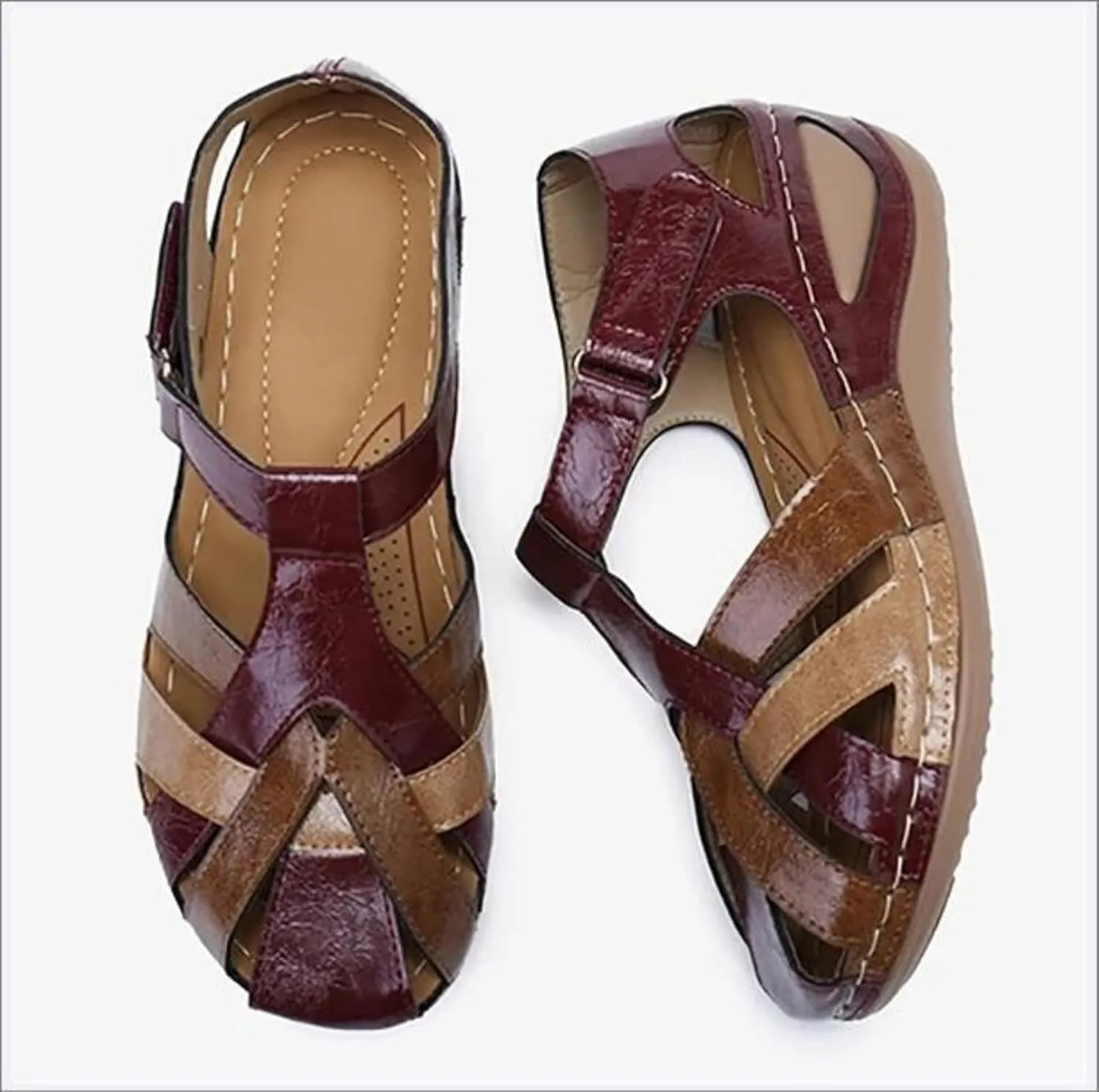 Womens Wedge Flip Flops Sandals with Arch Support Summer Comfortable Platform Closed Toe Sandals Summer Hollow Out Hook and Loop Gladiator Outdoor Shoes