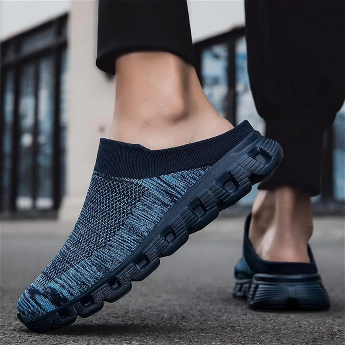 Woven Breathable Half Slippers for Men,Summer Casual Hollow Out Mesh Slip On Slippers,Walking Mules with Arch Support