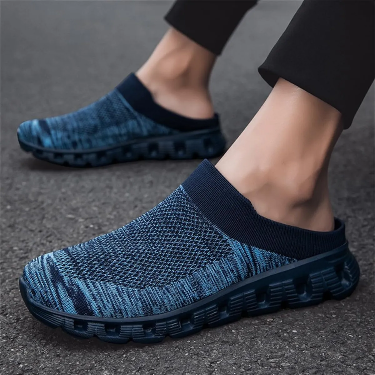 Woven Breathable Half Slippers for Men,Summer Casual Hollow Out Mesh Slip On Slippers,Walking Mules with Arch Support