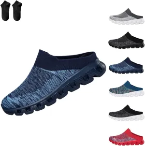 Woven Breathable Half Slippers for Men,Summer Casual Hollow Out Mesh Slip On Slippers,Walking Mules with Arch Support