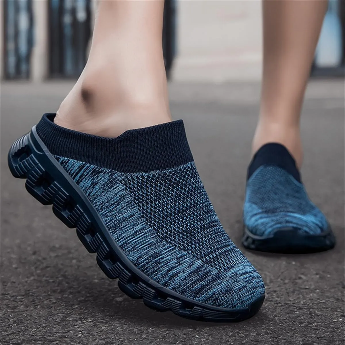 Woven Breathable Half Slippers for Men,Summer Casual Hollow Out Mesh Slip On Slippers,Walking Mules with Arch Support