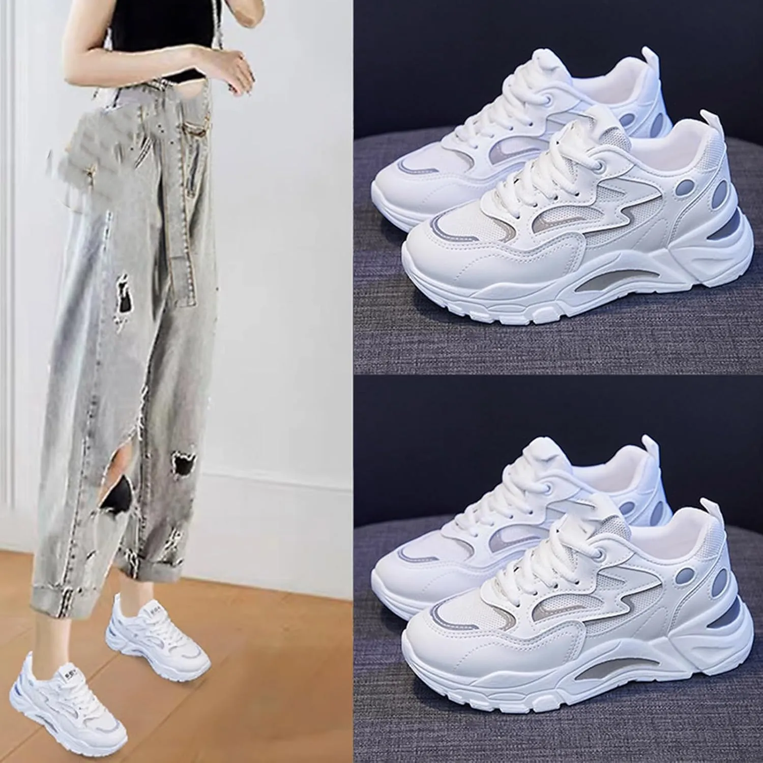 YTINGNICE Lace-up Chunky Sneakers,Chunky Fashion Sneakers for Women,Women's Platform Lace-Up Comfortable Dad Sneakers